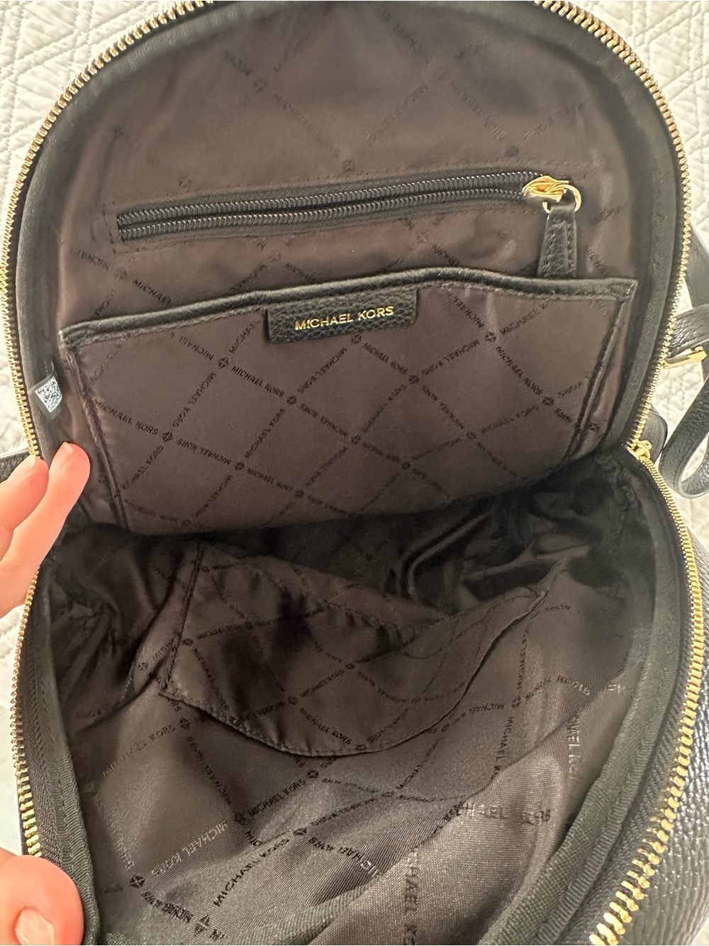 MICHAEL KORS Black Pebble Leather Mini Backpack with Gold Accents - Picture 6 of 9